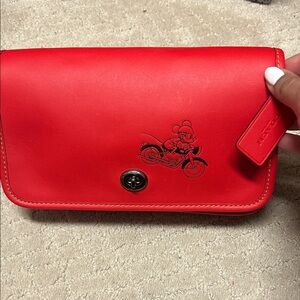 Coach Red Clutch with Mickey Mouse Design